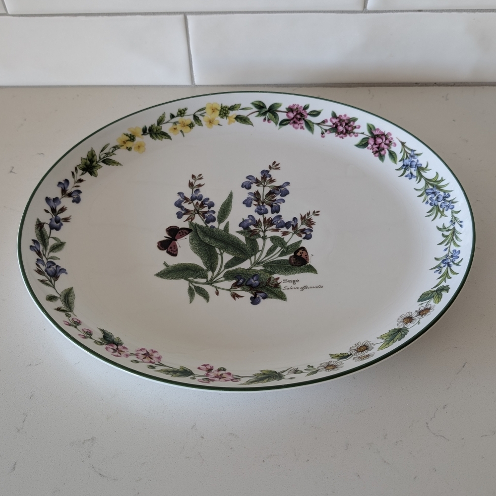 Royal Worcester Herbs Porcelain Sage Oval Serving Plate 12.75"X1.25"